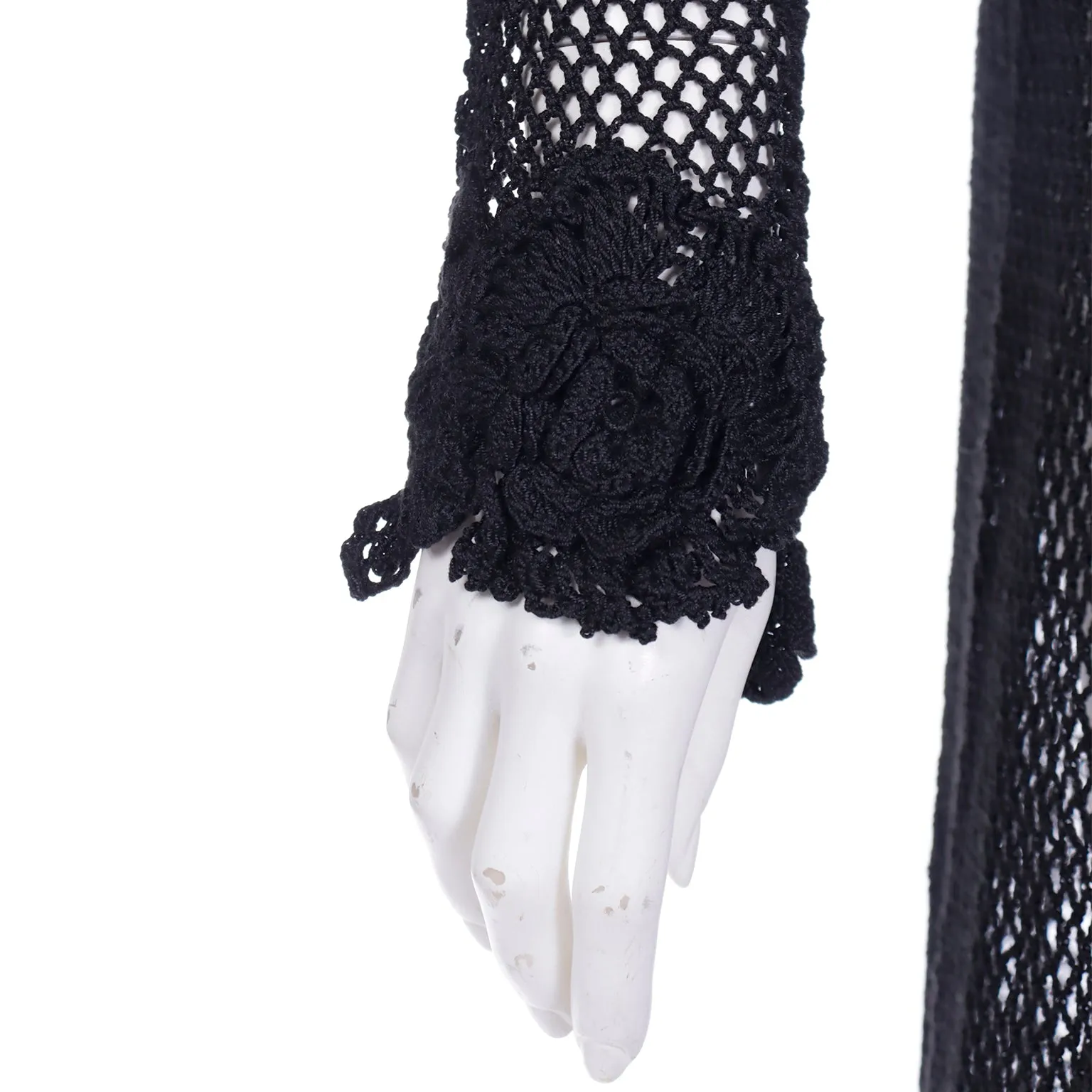 F/W 1997 Isaac Mizrahi Tiny Label Black Crochet Long Duster Cardigan