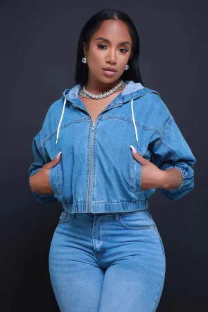 Give It A Shot Hooded Denim Jacket - Blue