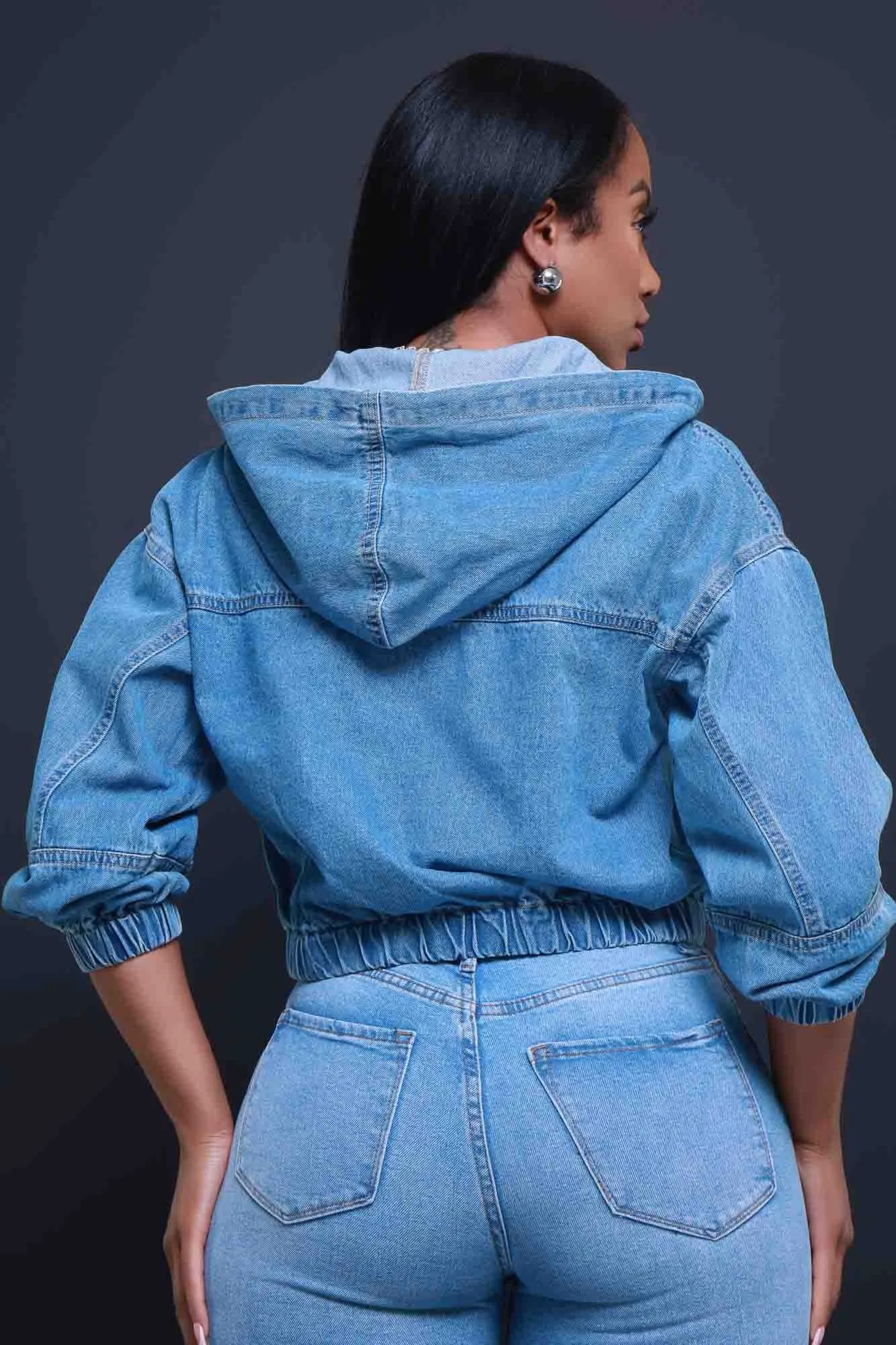 Give It A Shot Hooded Denim Jacket - Blue