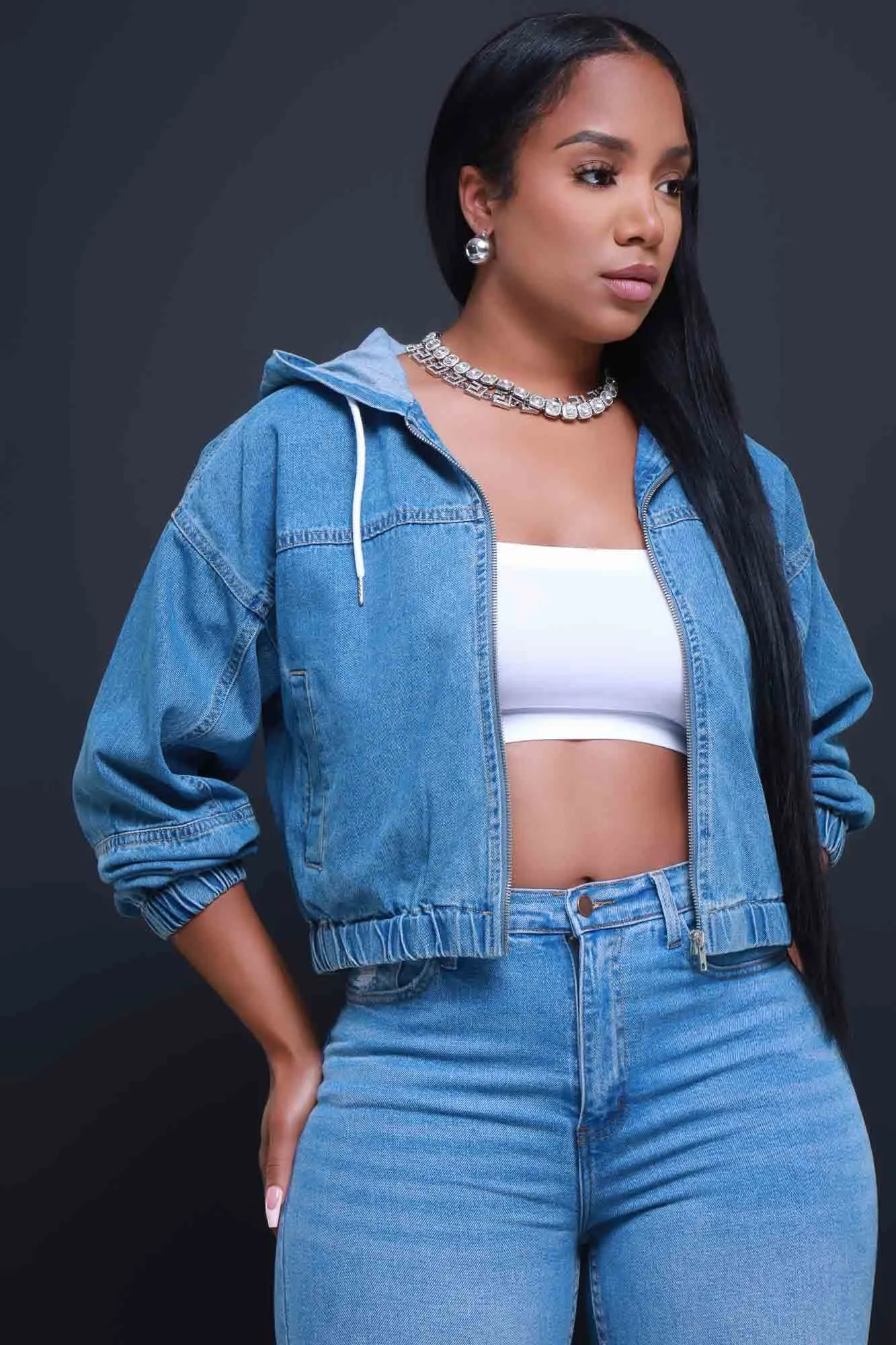 Give It A Shot Hooded Denim Jacket - Blue
