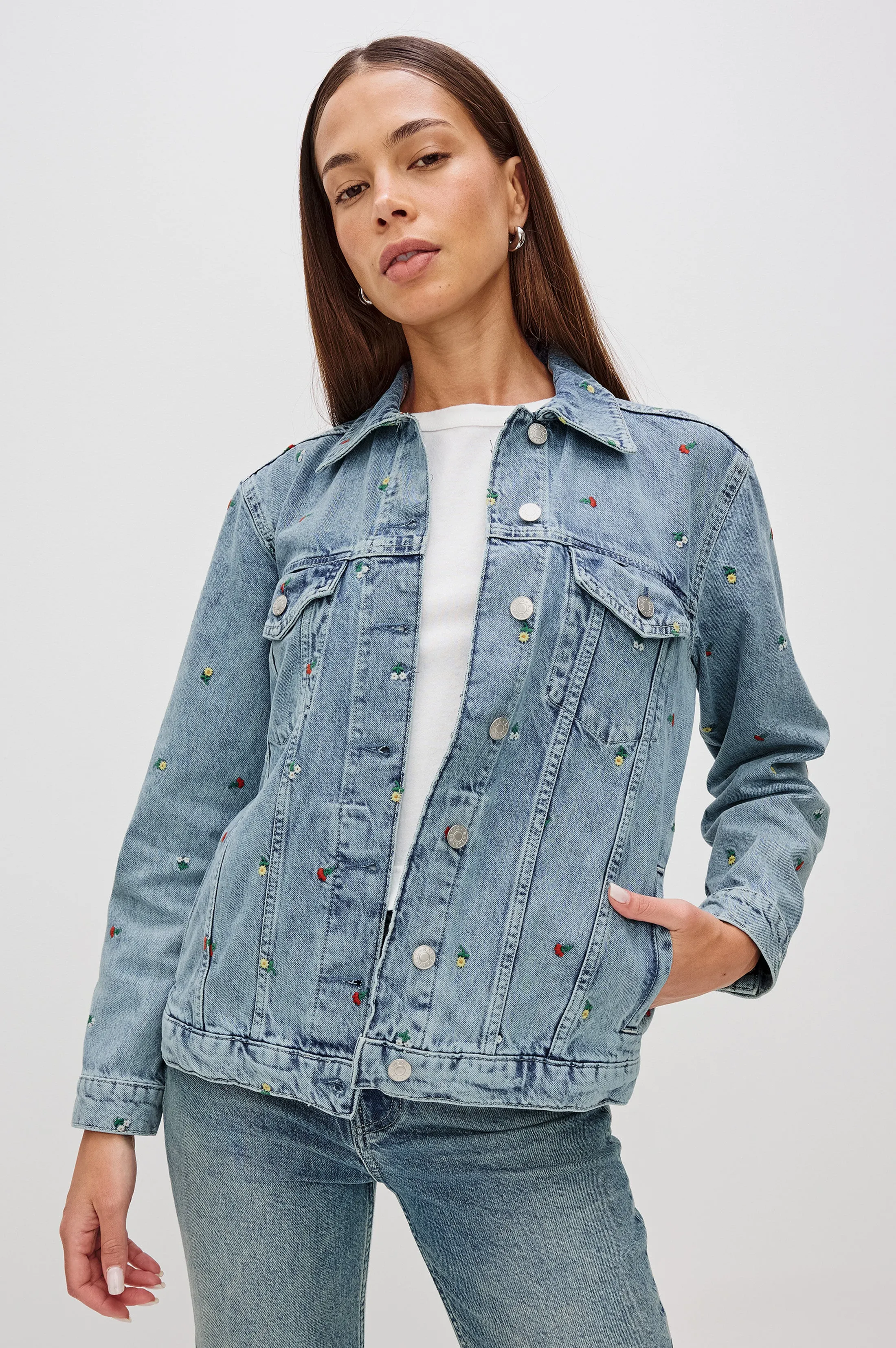 GROVE BOYFRIEND TRUCKER JACKET - FLOWER FIELD