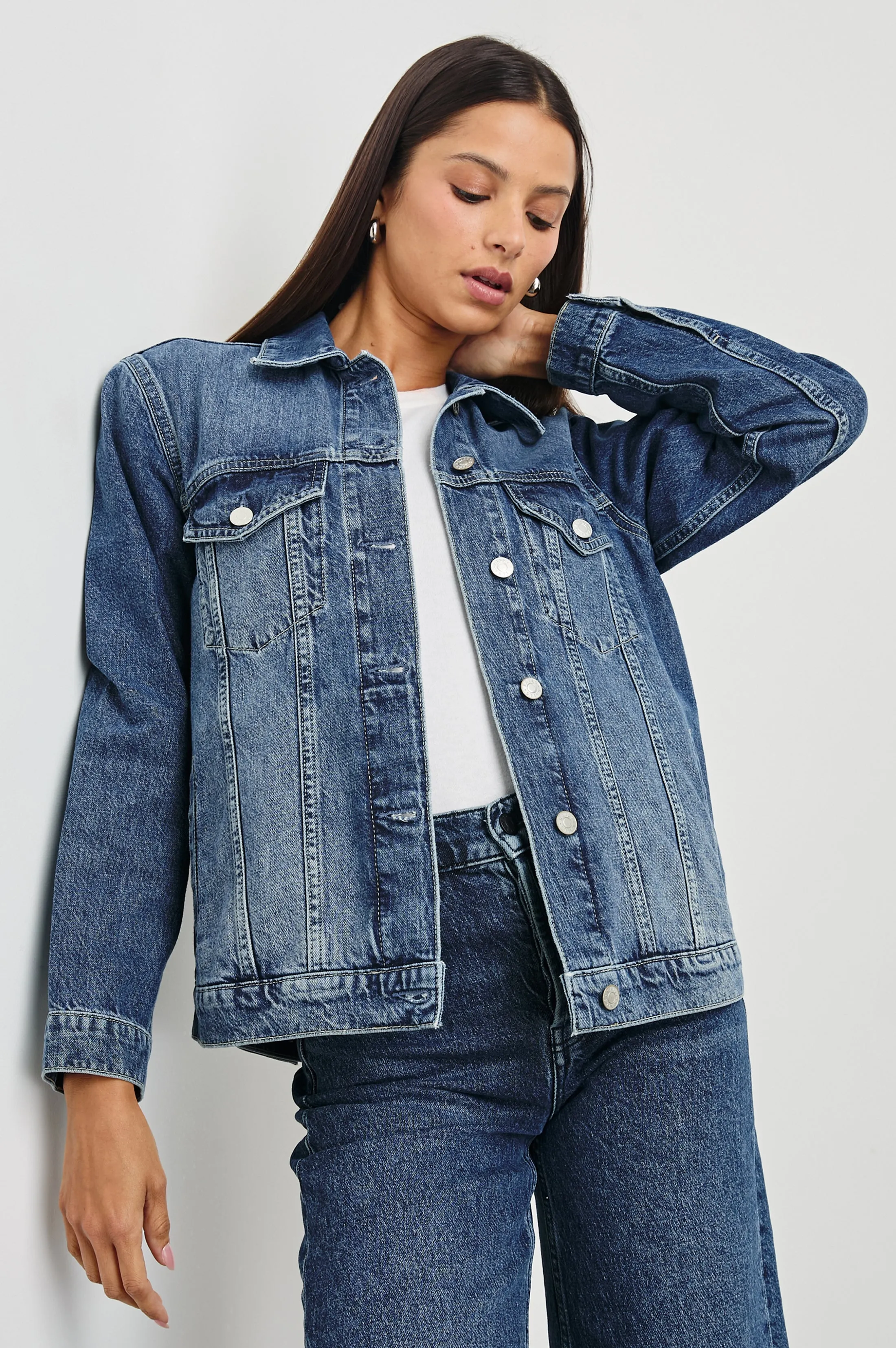 GROVE BOYFRIEND TRUCKER JACKET - INDIGO HAZE