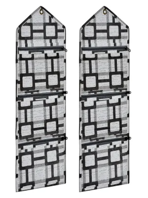 Kuber Industries Square Printed Wall Hanging Magazine Letter Holder/Organizer With 3 Zipper Pockets- Pack of 2 (Grey) (HS43KUBMART025749)