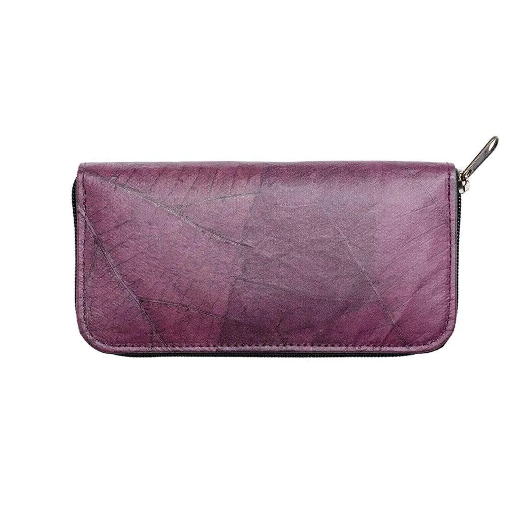 Leaf Leather Long Wallet - Purple