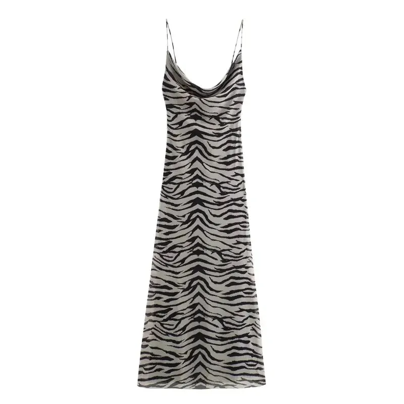 Liora Animal Print Cowl Neck Maxi Dress  Leopard or Zebra Slip Dress for Summer Evenings