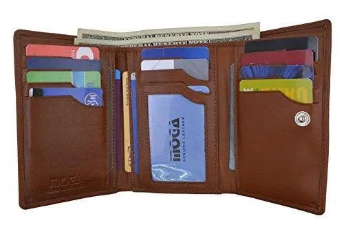 Moga Genuine Leather Women's Trifold Credit Card ID Holder With Coin Zippered Pocket Wallet