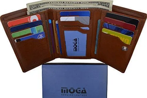 Moga Genuine Leather Women's Trifold Credit Card ID Holder With Coin Zippered Pocket Wallet