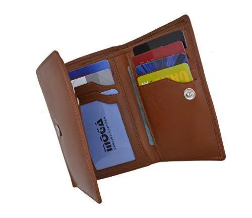 Moga Genuine Leather Women's Trifold Credit Card ID Holder With Coin Zippered Pocket Wallet