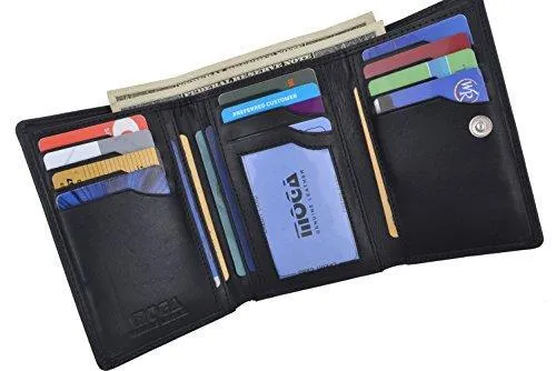 Moga Genuine Leather Women's Trifold Credit Card ID Holder With Coin Zippered Pocket Wallet