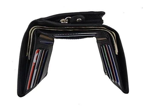 Moga Genuine Leather Women's Trifold Credit Card ID Holder With Coin Zippered Pocket Wallet