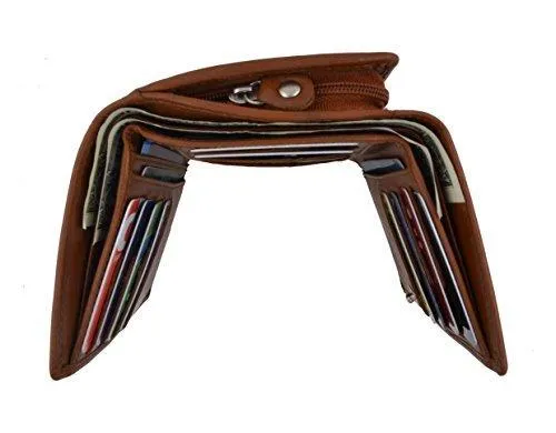 Moga Genuine Leather Women's Trifold Credit Card ID Holder With Coin Zippered Pocket Wallet