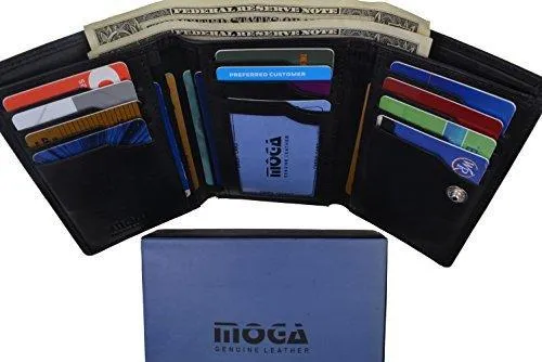 Moga Genuine Leather Women's Trifold Credit Card ID Holder With Coin Zippered Pocket Wallet