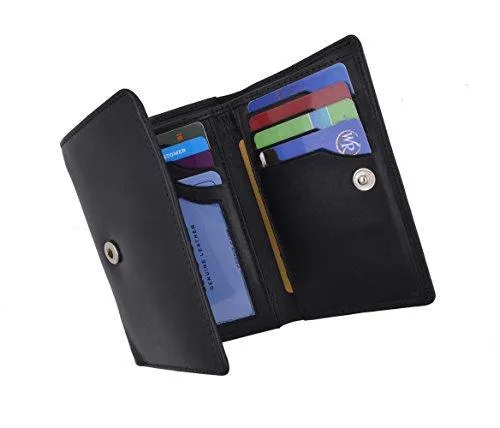 Moga Genuine Leather Women's Trifold Credit Card ID Holder With Coin Zippered Pocket Wallet