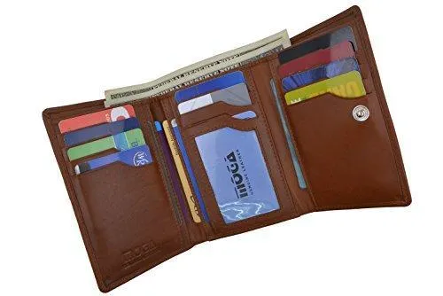 Moga Genuine Leather Women's Trifold Credit Card ID Holder With Coin Zippered Pocket Wallet