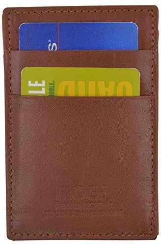 Moga Men's Fashion Magic Money Clip Genuine Leather Minimalistic Slim Wallet (Tan)