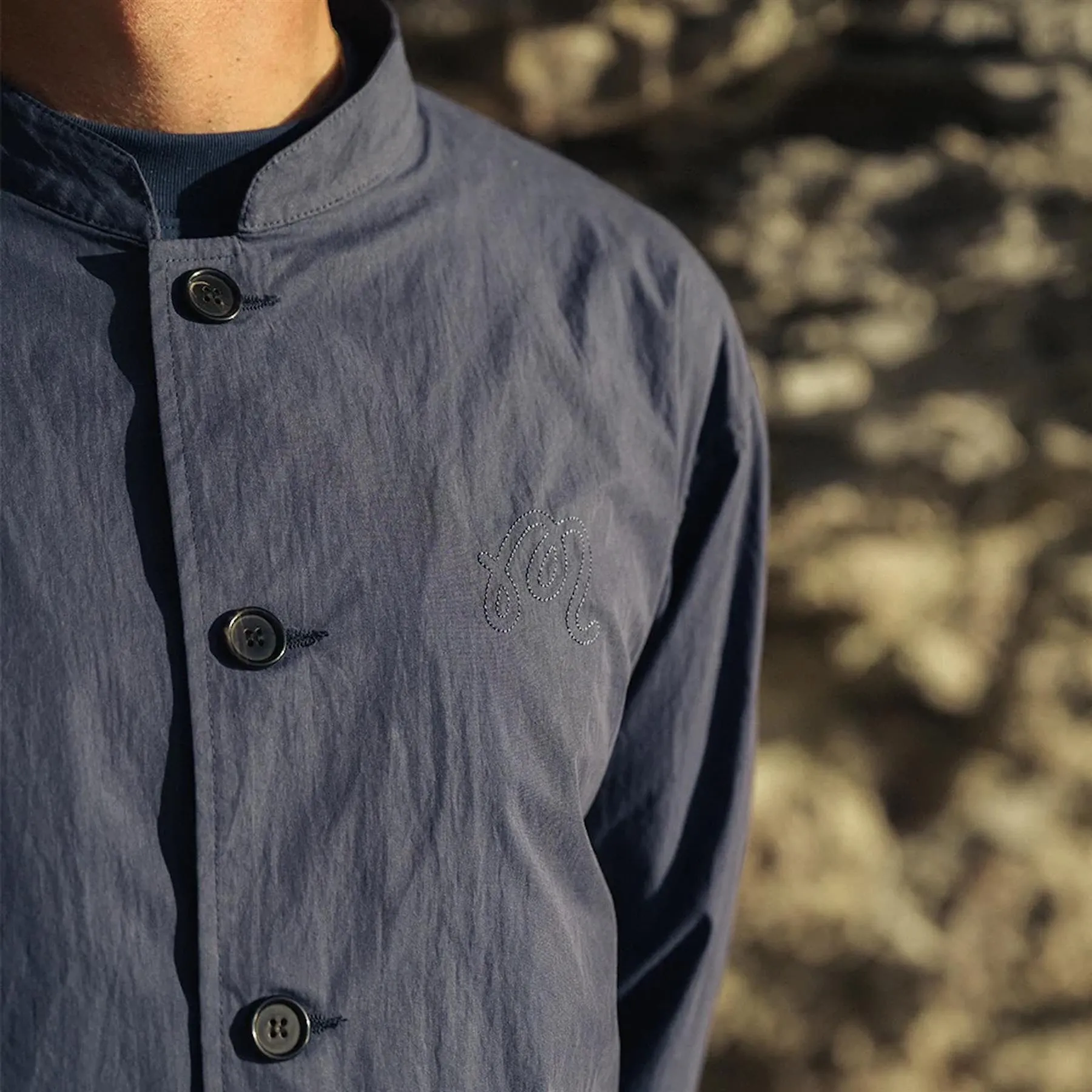 Nylon Band Collar Jacket Indigo - 2024
