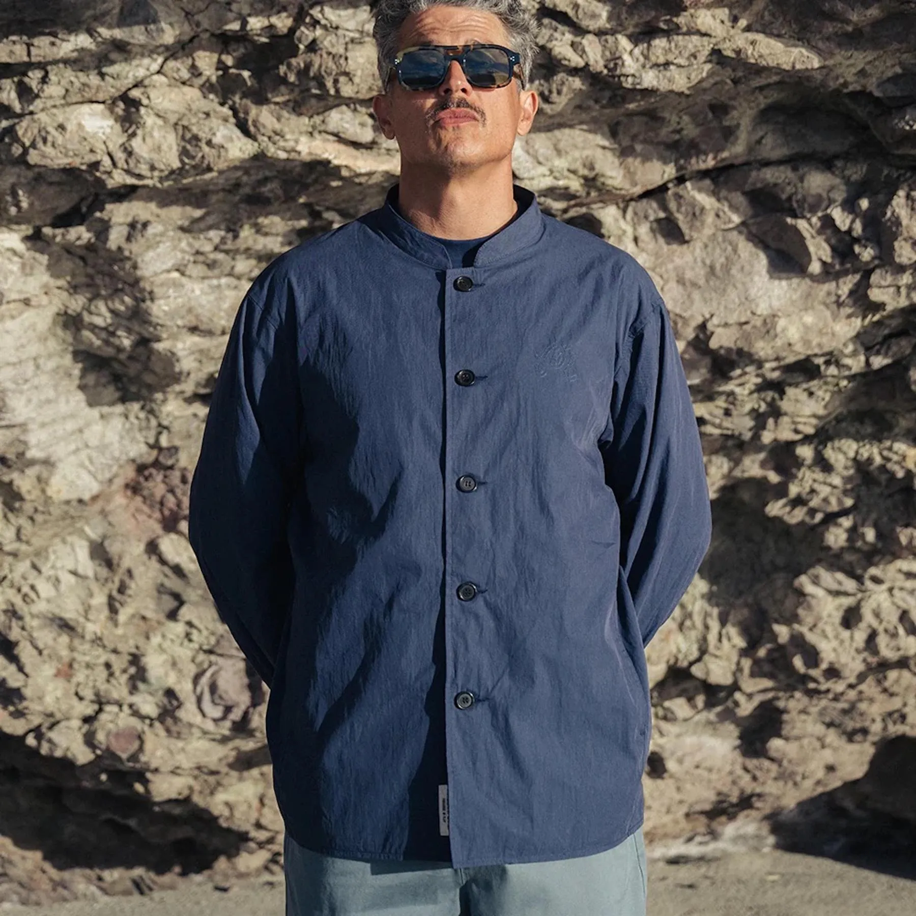 Nylon Band Collar Jacket Indigo - 2024