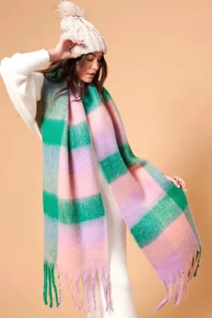 PINK   GREEN CHECK FLUFFY SCARF