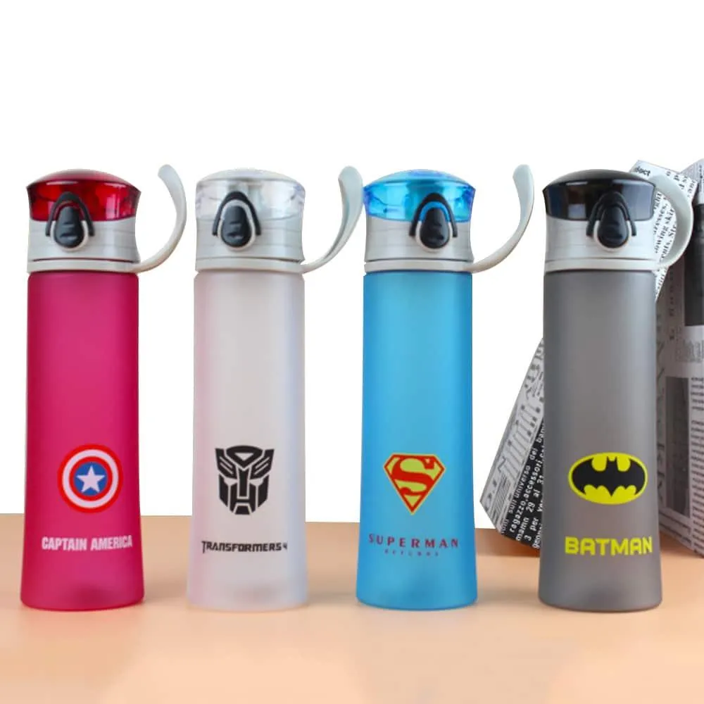 Portable Fitness Water Bottle with Superheroes Print