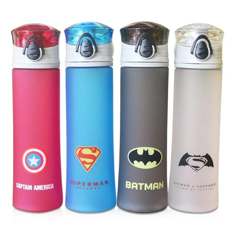 Portable Fitness Water Bottle with Superheroes Print
