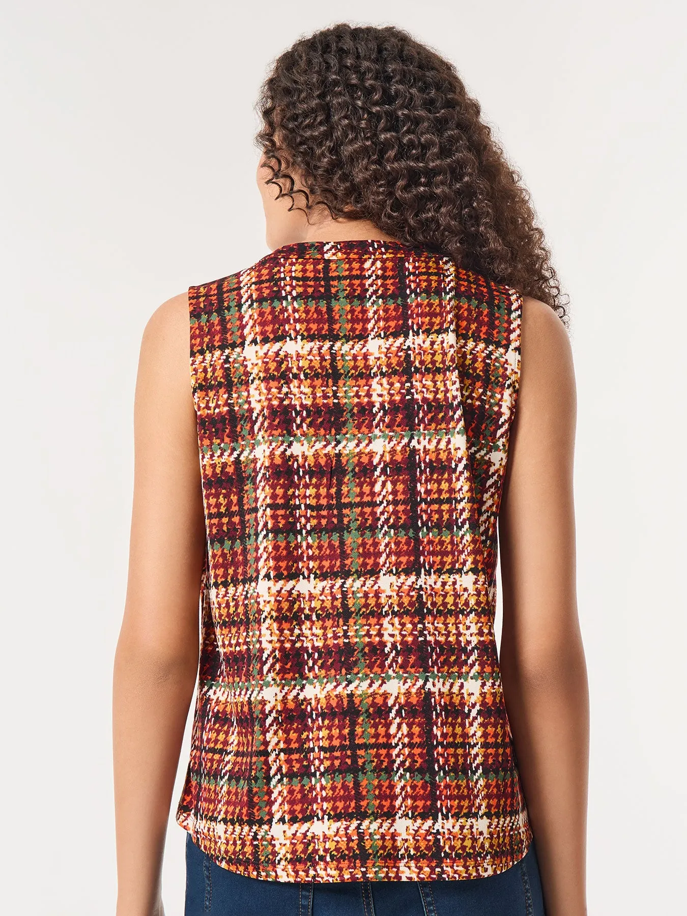 Printed Sleeveless V-Neck Top, Moss Crepe