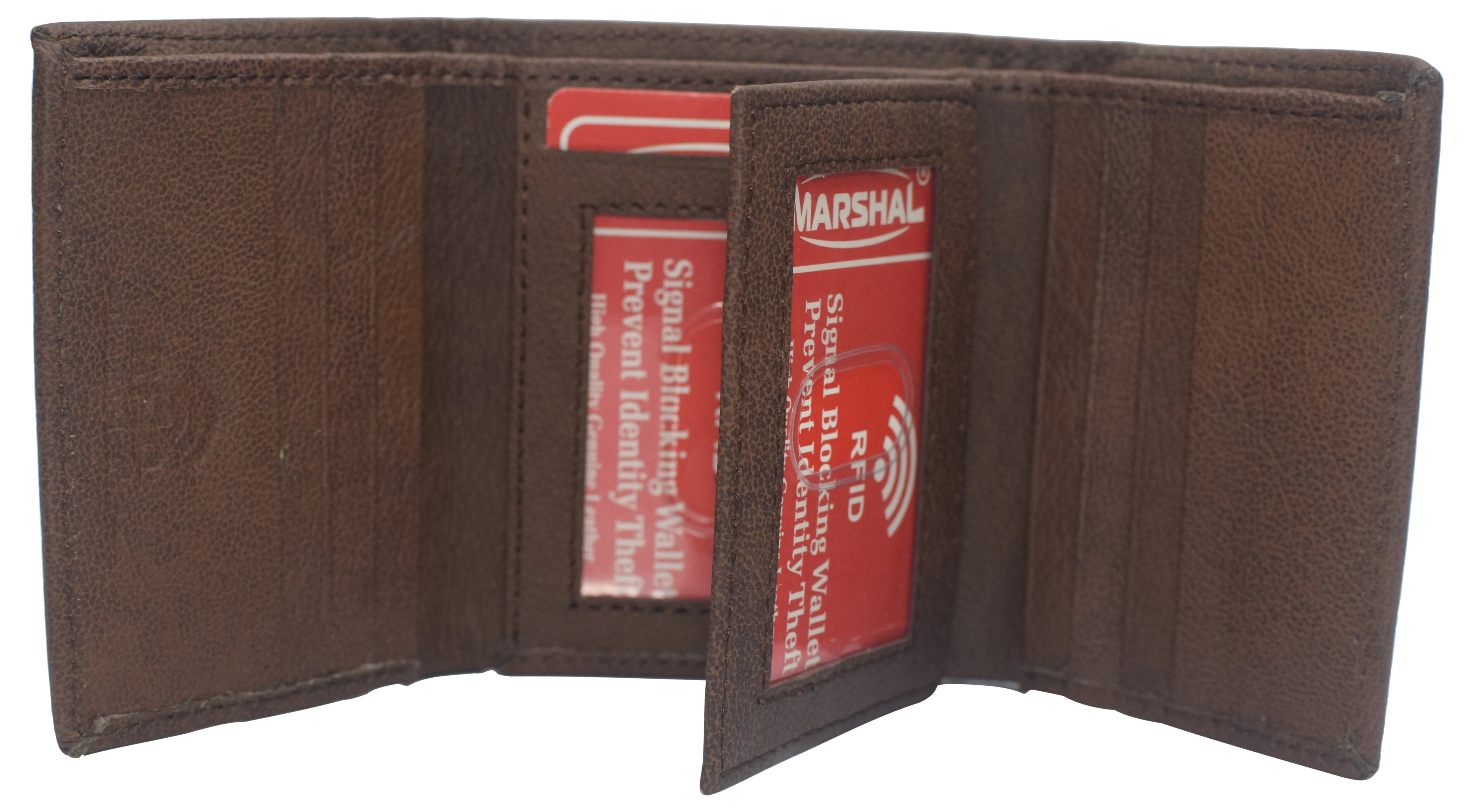 RFID Blocking Genuine Leather Wallet Extra Capacity Classic Trifold Wallet for Men