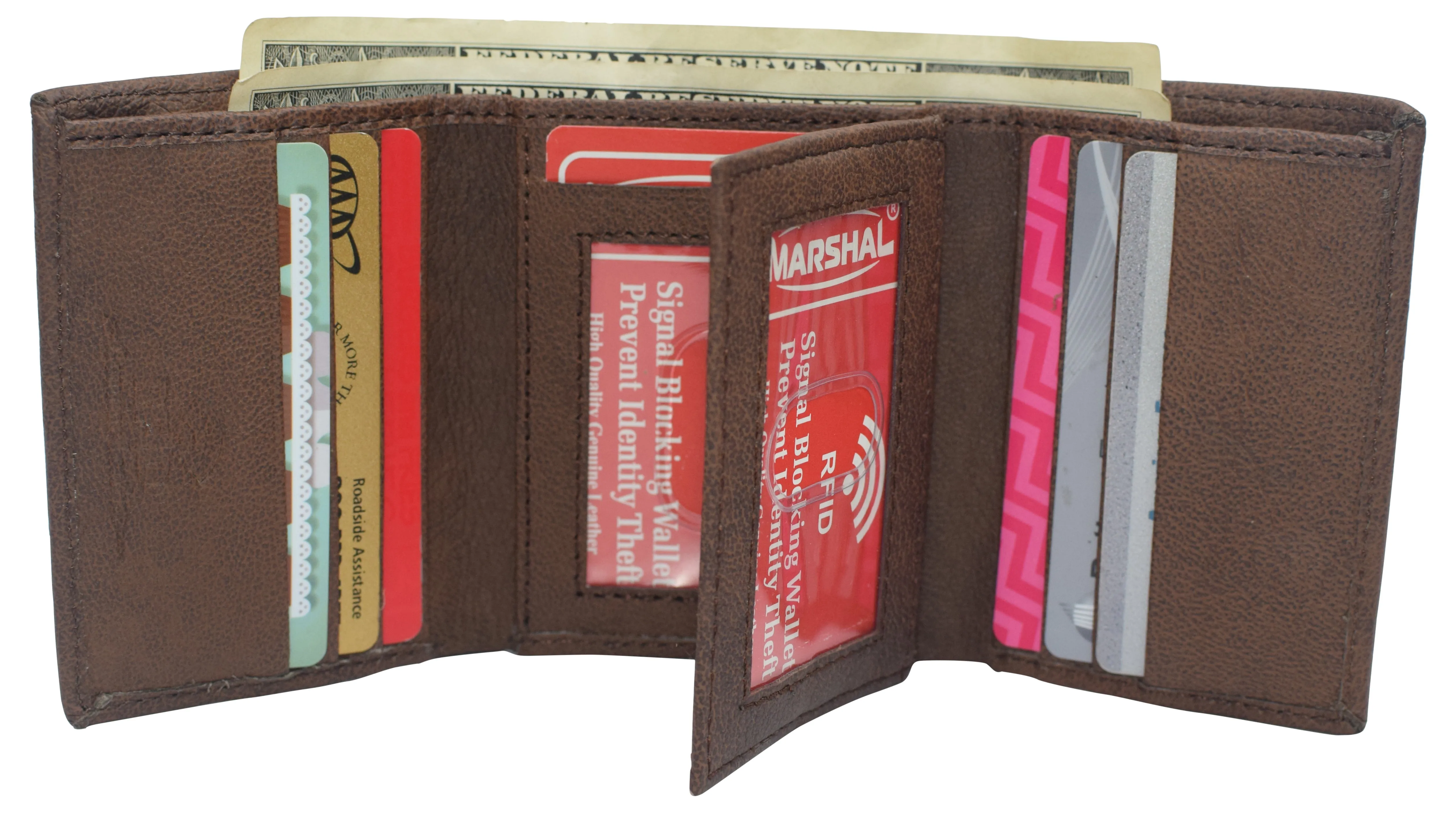 RFID Blocking Genuine Leather Wallet Extra Capacity Classic Trifold Wallet for Men