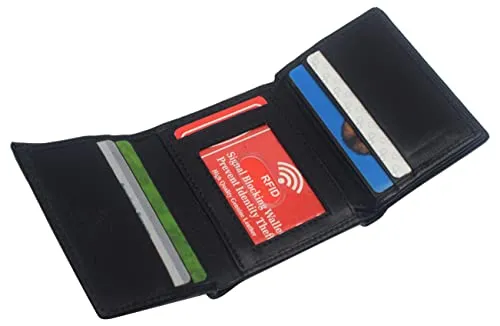 RFID Blocking Genuine Leather Wallet Extra Capacity Classic Trifold Wallet for Men