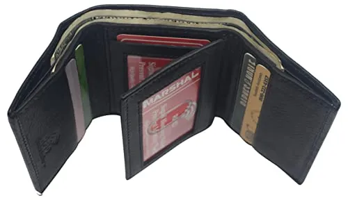 RFID Blocking Genuine Leather Wallet Extra Capacity Classic Trifold Wallet for Men