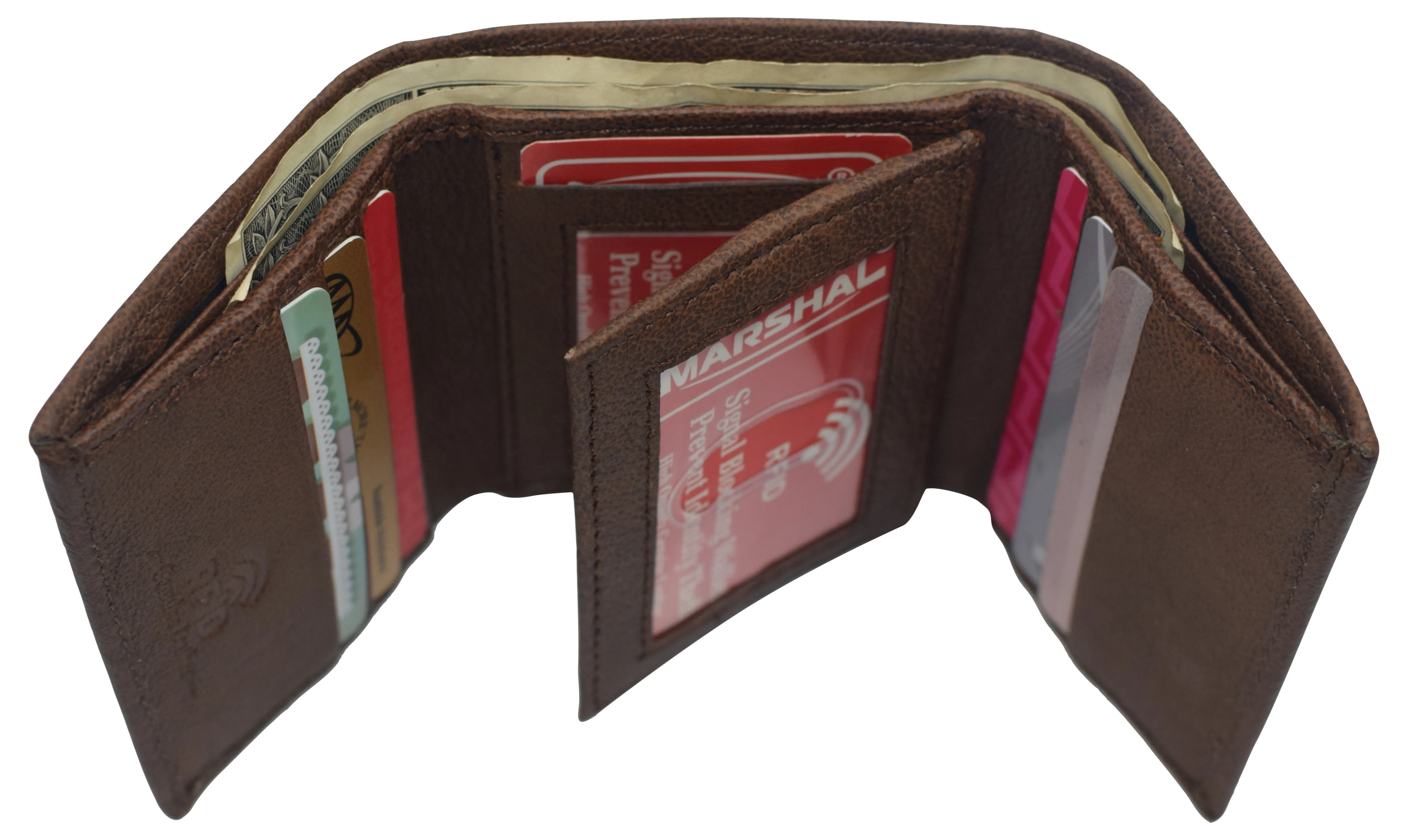 RFID Blocking Genuine Leather Wallet Extra Capacity Classic Trifold Wallet for Men