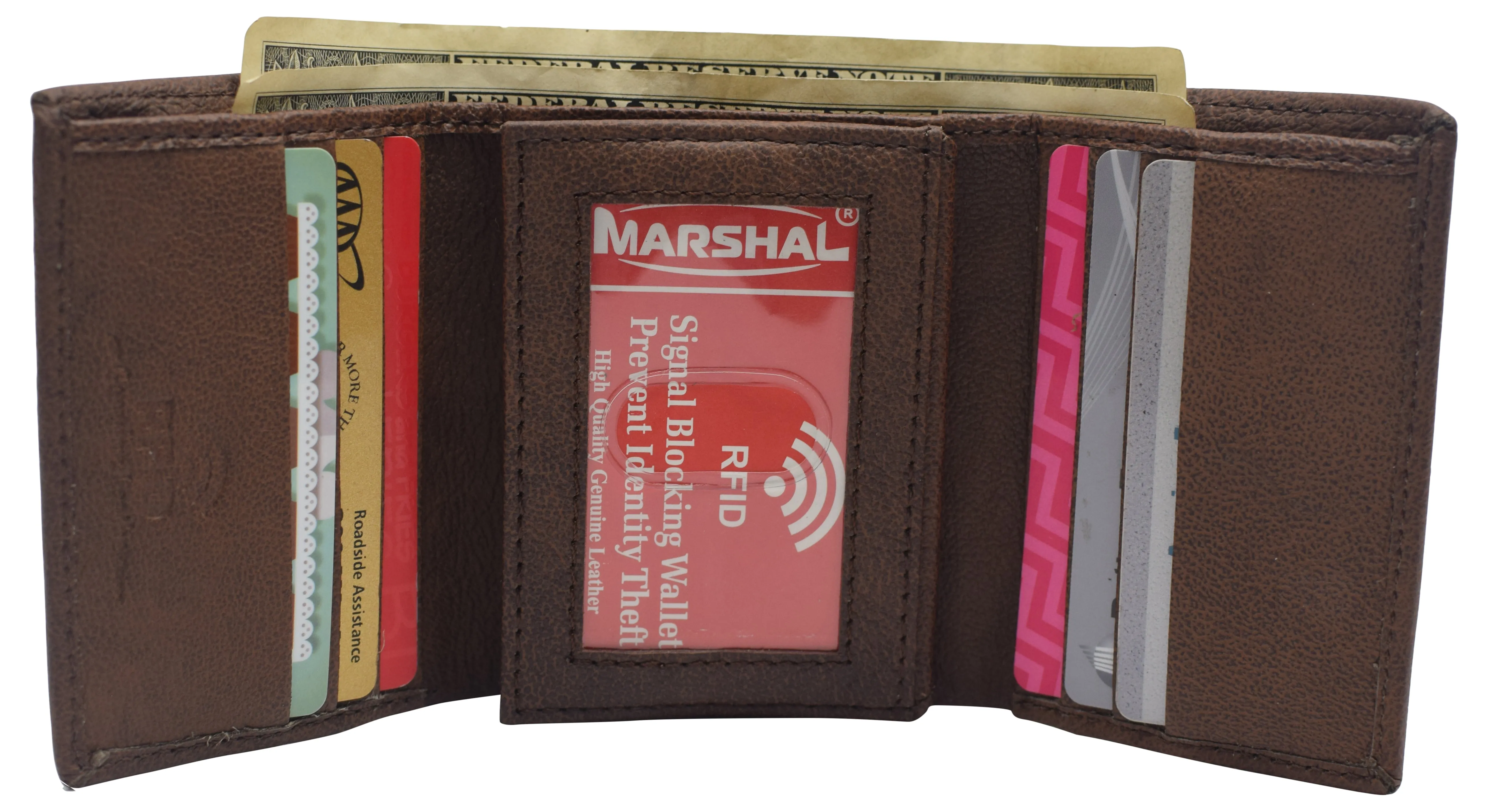 RFID Blocking Genuine Leather Wallet Extra Capacity Classic Trifold Wallet for Men