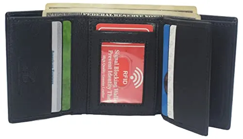 RFID Blocking Genuine Leather Wallet Extra Capacity Classic Trifold Wallet for Men
