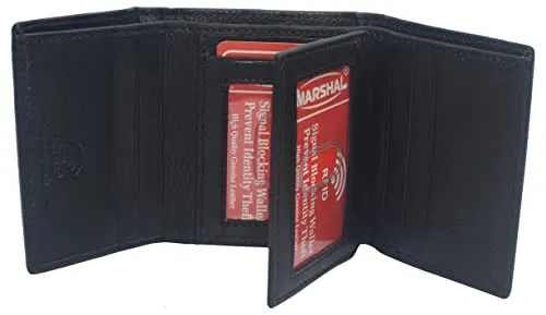 RFID Blocking Genuine Leather Wallet Extra Capacity Classic Trifold Wallet for Men