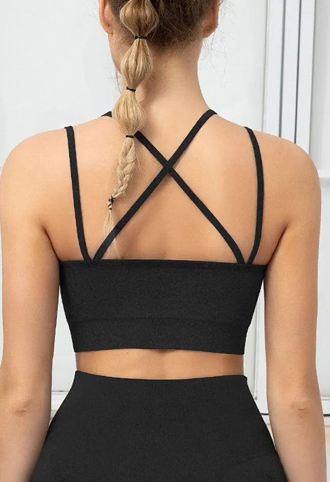 Seamless Backless Stretchy U Neck Sports Bra - Terry