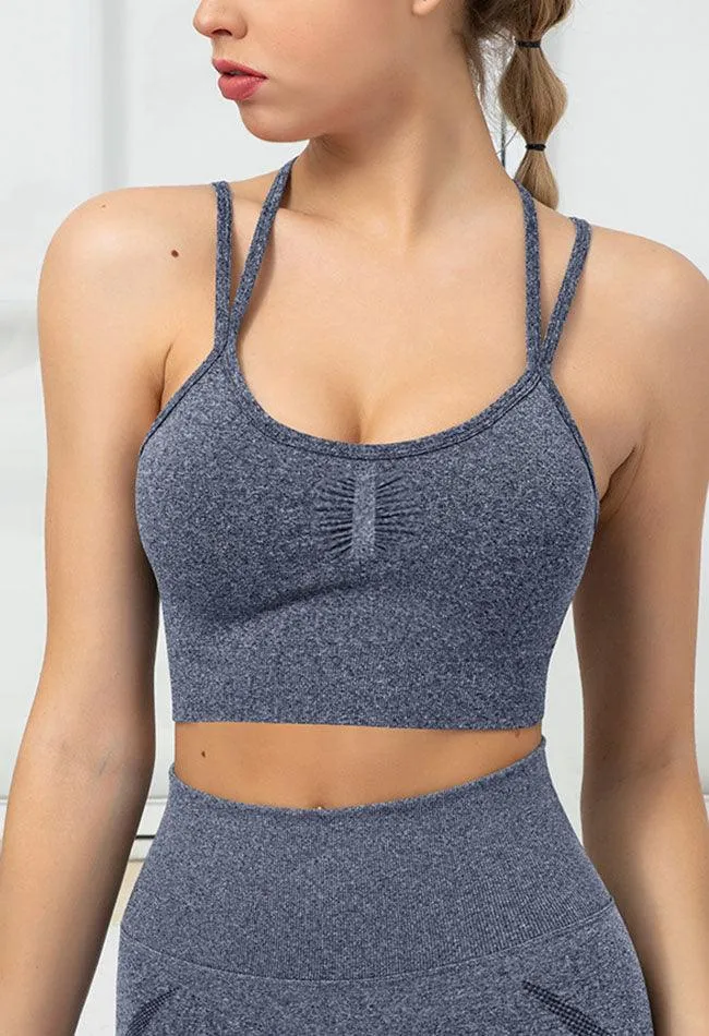 Seamless Backless Stretchy U Neck Sports Bra - Terry