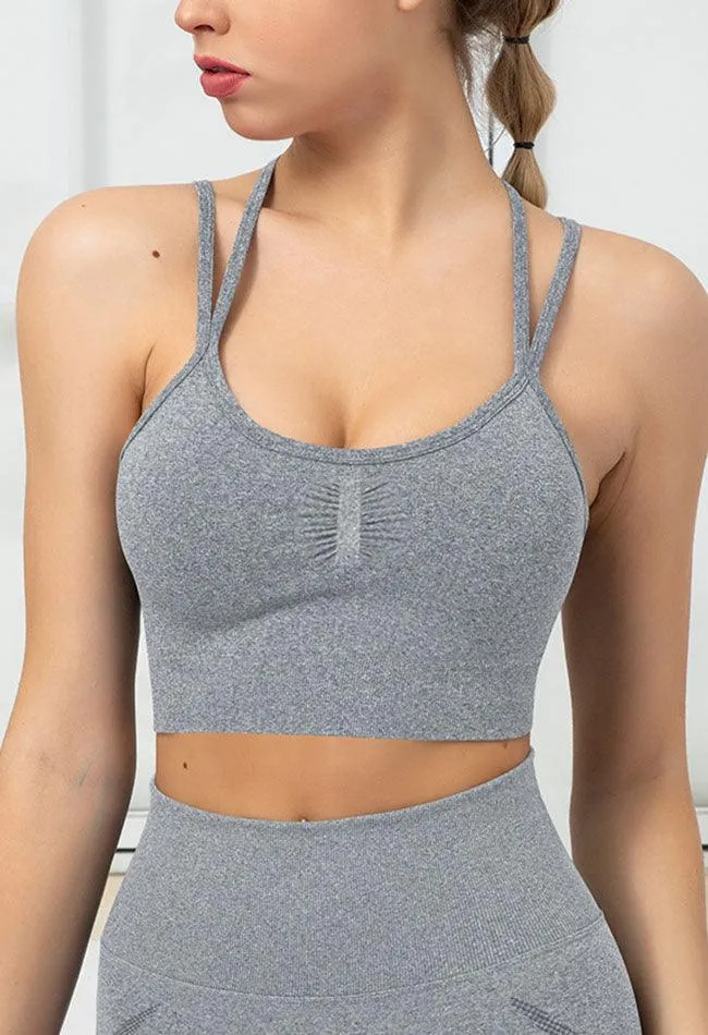 Seamless Backless Stretchy U Neck Sports Bra - Terry