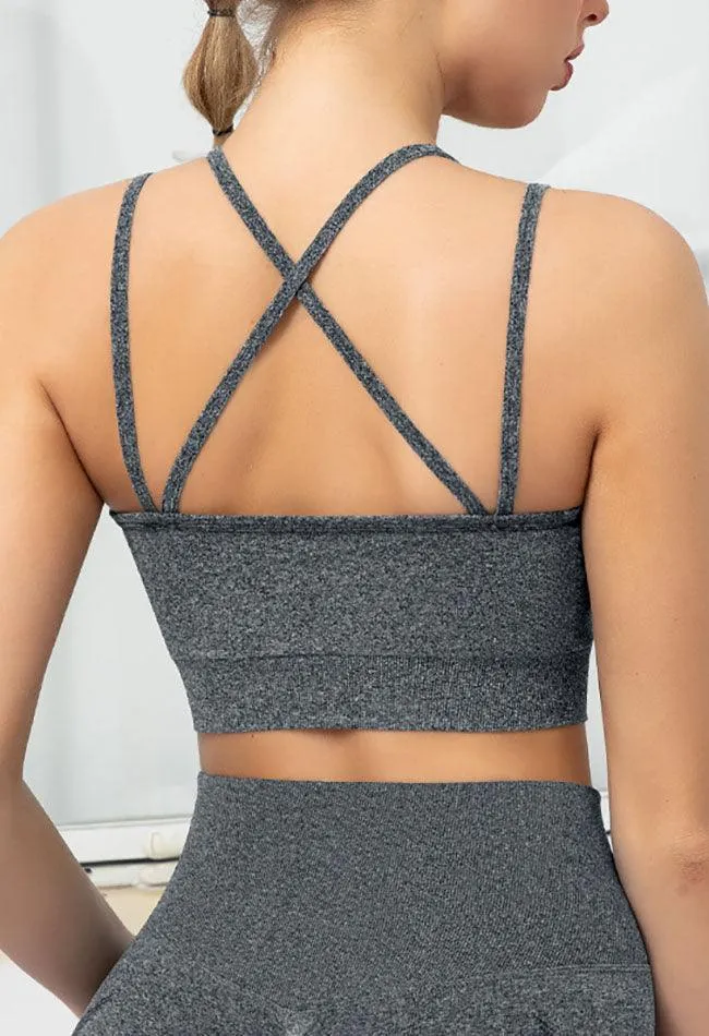 Seamless Backless Stretchy U Neck Sports Bra - Terry