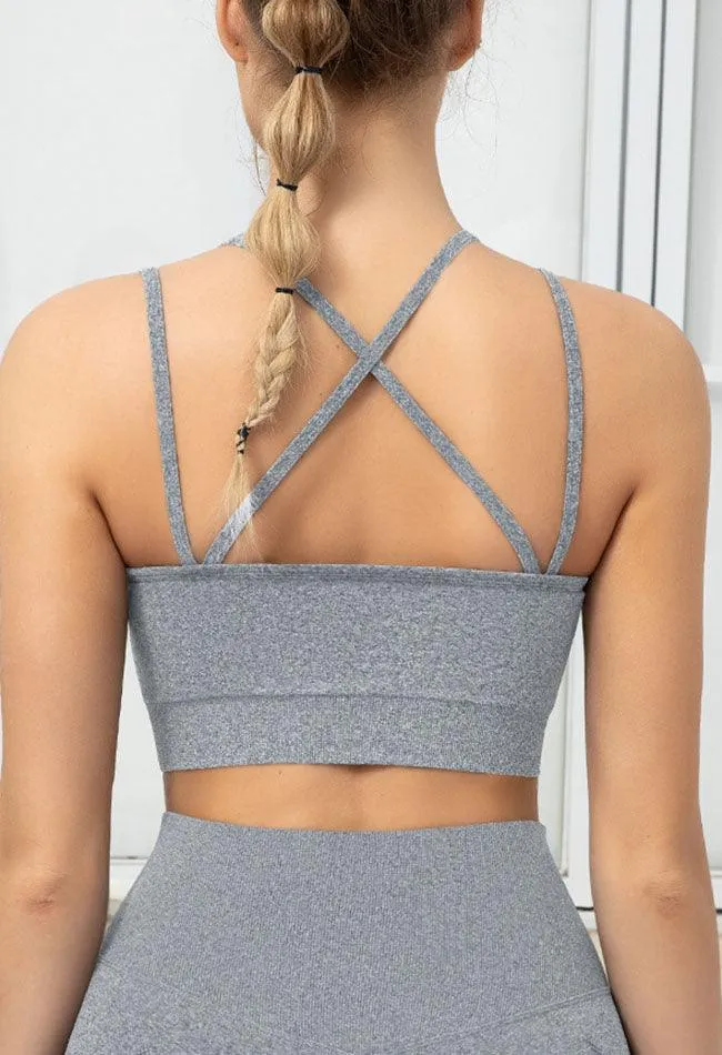 Seamless Backless Stretchy U Neck Sports Bra - Terry