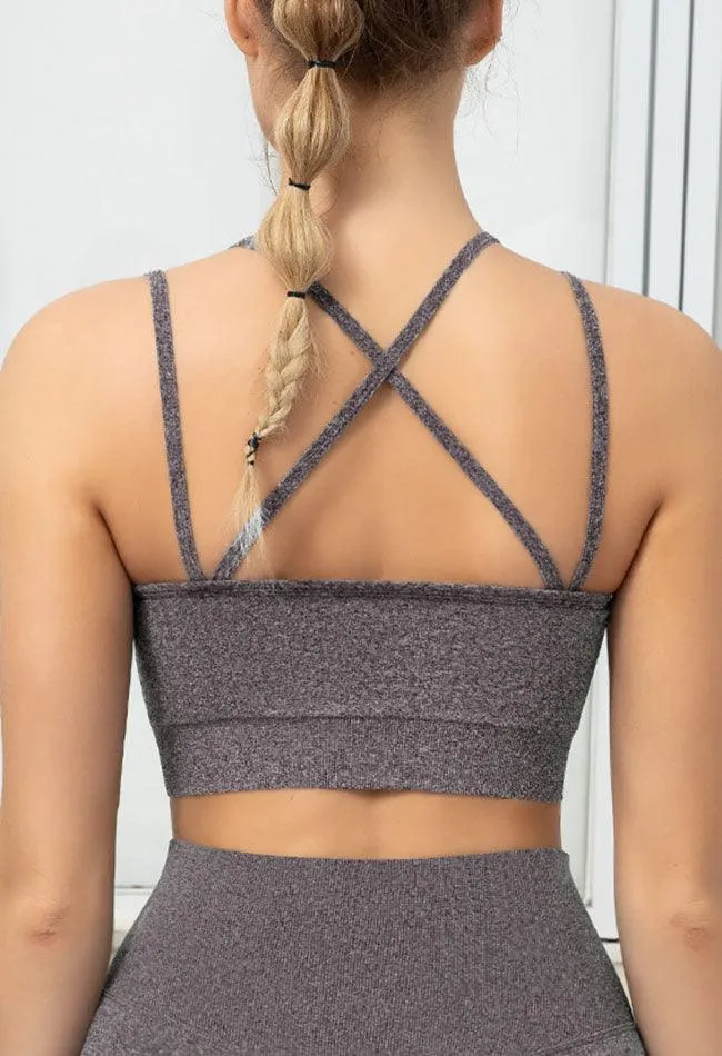 Seamless Backless Stretchy U Neck Sports Bra - Terry