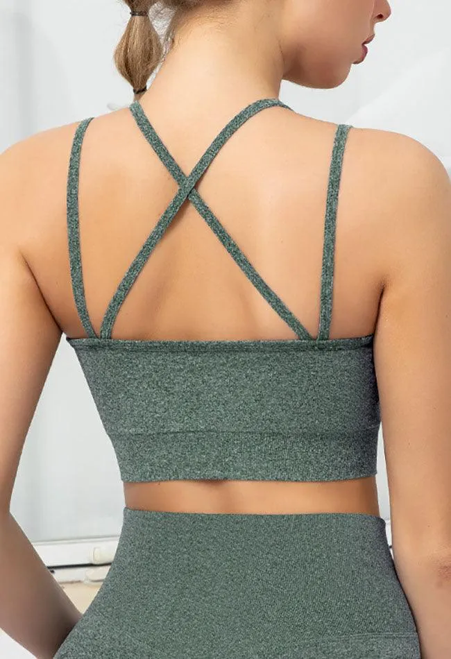 Seamless Backless Stretchy U Neck Sports Bra - Terry