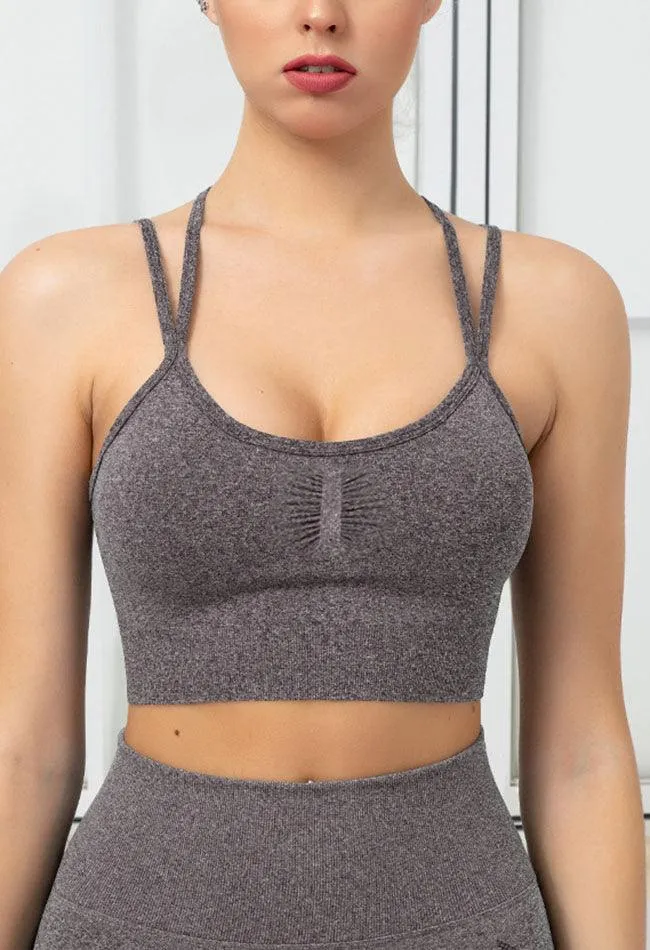 Seamless Backless Stretchy U Neck Sports Bra - Terry
