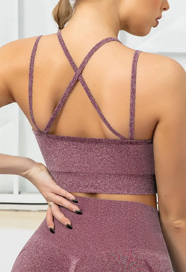 Seamless Backless Stretchy U Neck Sports Bra - Terry