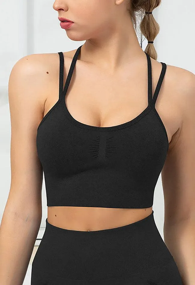 Seamless Backless Stretchy U Neck Sports Bra - Terry