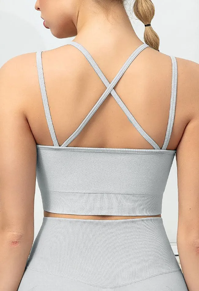 Seamless Backless Stretchy U Neck Sports Bra - Terry