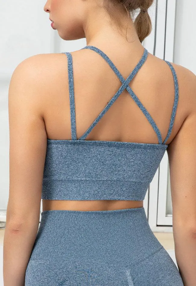Seamless Backless Stretchy U Neck Sports Bra - Terry