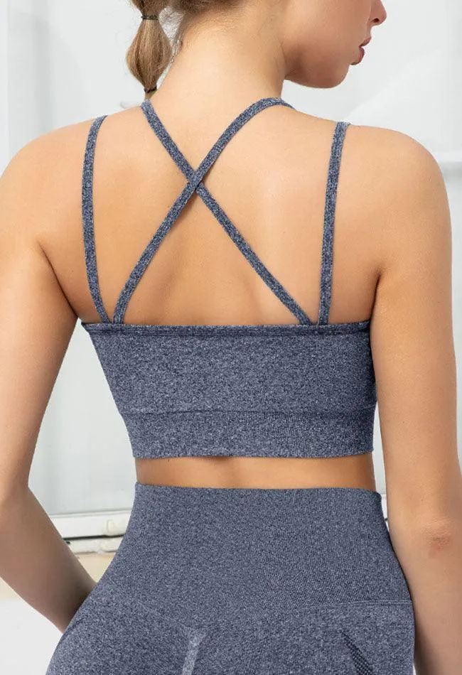Seamless Backless Stretchy U Neck Sports Bra - Terry