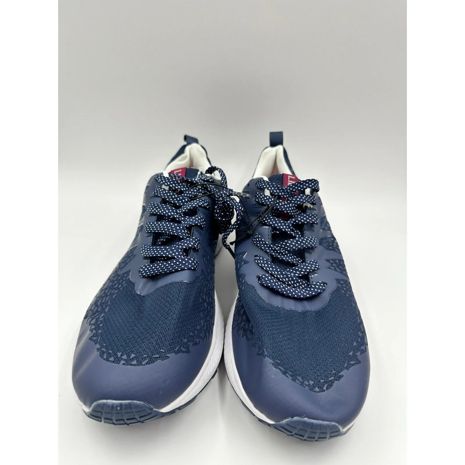 Size 11 Men's, Blue and Gray Upper Sole with Geo Design and Supportive Outsole