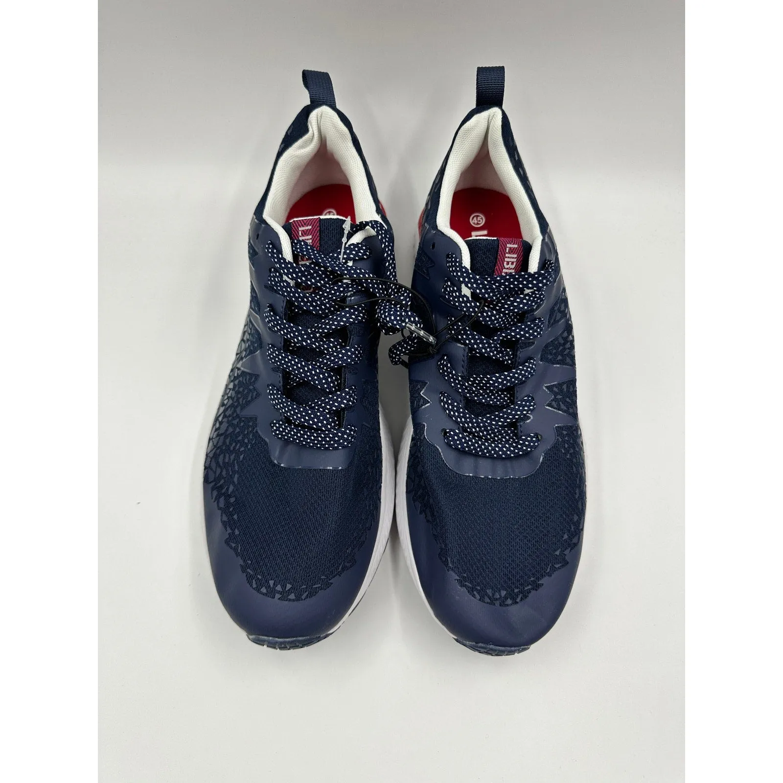 Size 11 Men's, Blue and Gray Upper Sole with Geo Design and Supportive Outsole
