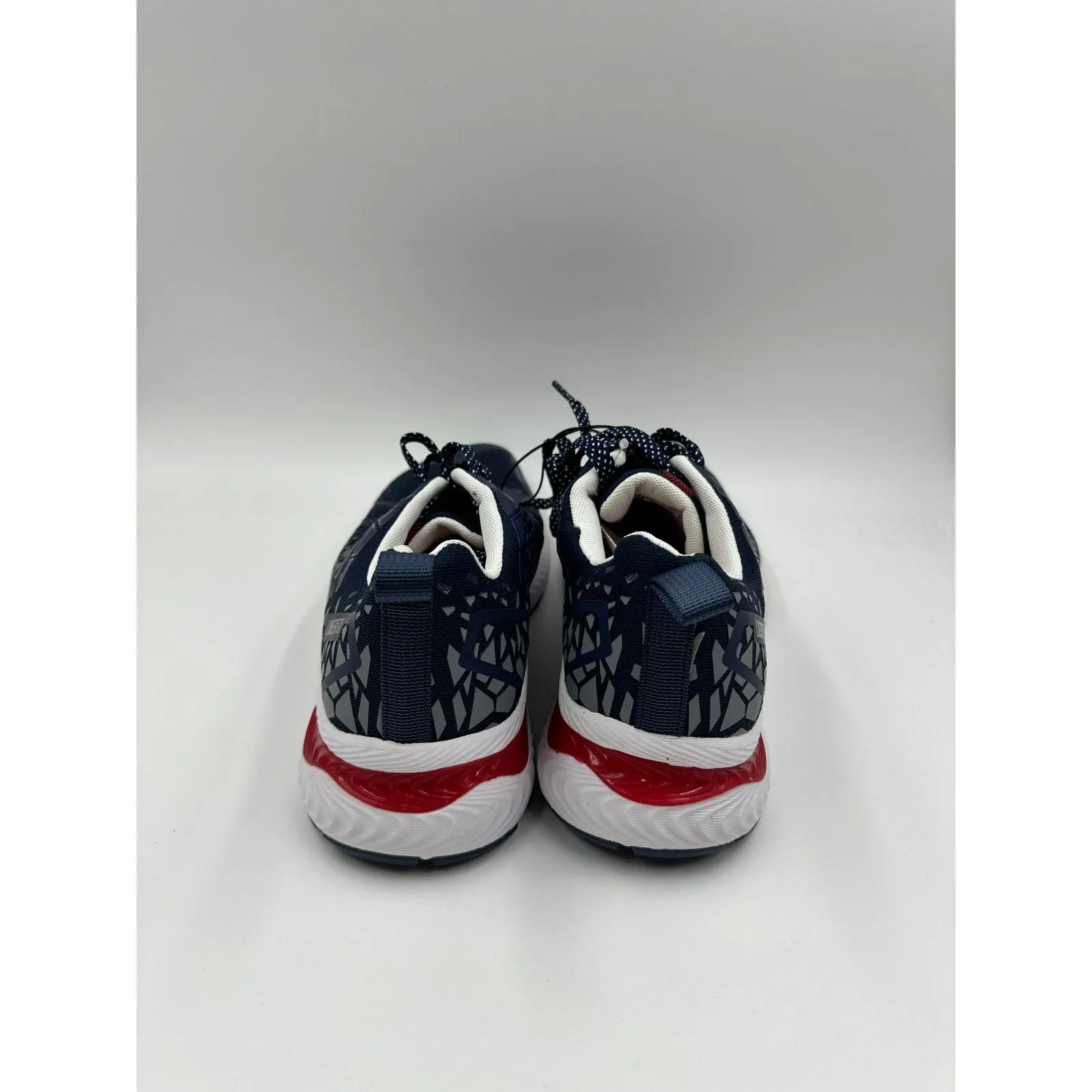 Size 11 Men's, Blue and Gray Upper Sole with Geo Design and Supportive Outsole
