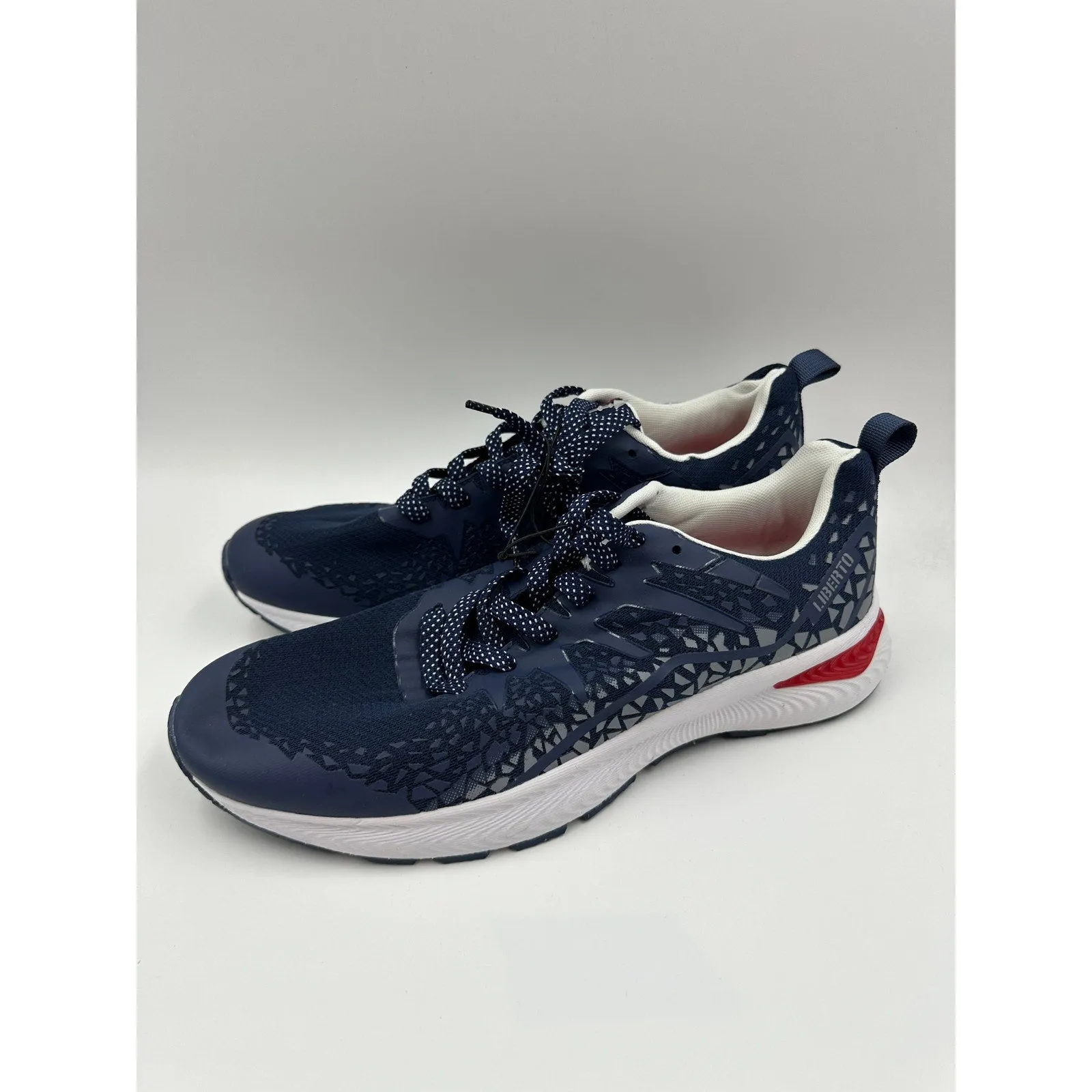 Size 11 Men's, Blue and Gray Upper Sole with Geo Design and Supportive Outsole